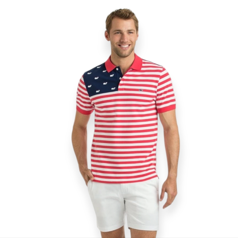 Vineyard Vines Mens USA Flag Striped Slim Polo Shirt Size L